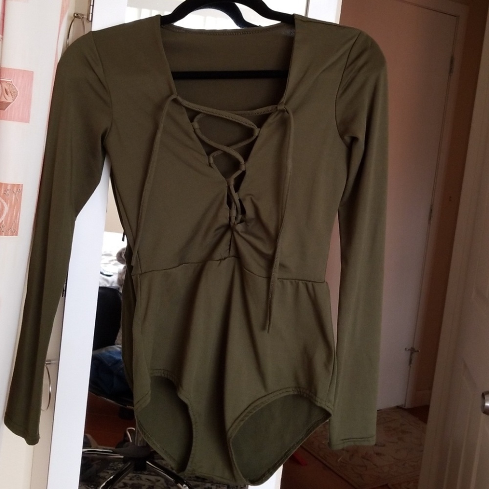 Army green lace up bodysuit